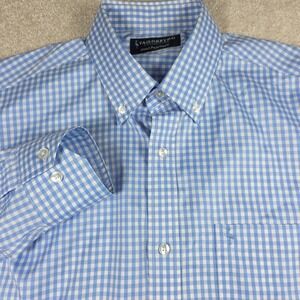 TailorByrd Collection Dress Shirt Mens M Blue Gingham Check Stretch Performance